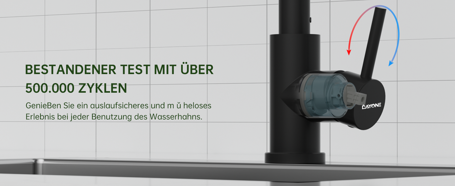 Змішувач кухонний DAYONE з висувною лійкою, нержавіюча сталь, 3 режими, поворотний на 360°, для кухонної мийки (15 см), матовий чорний