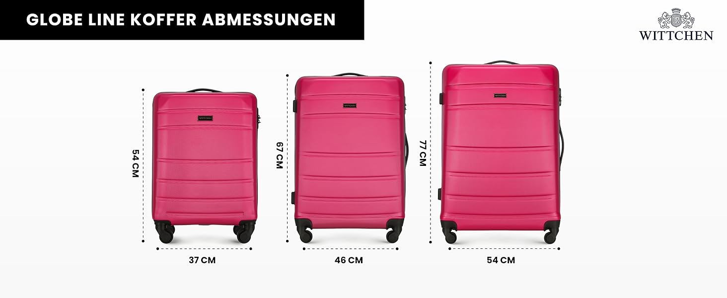 Набір валізWITTCHEN Globe Line: 3 валізи (великий, середній, маленький) з ABS-пластику, рожеві, з коліщатами та кодовим замком