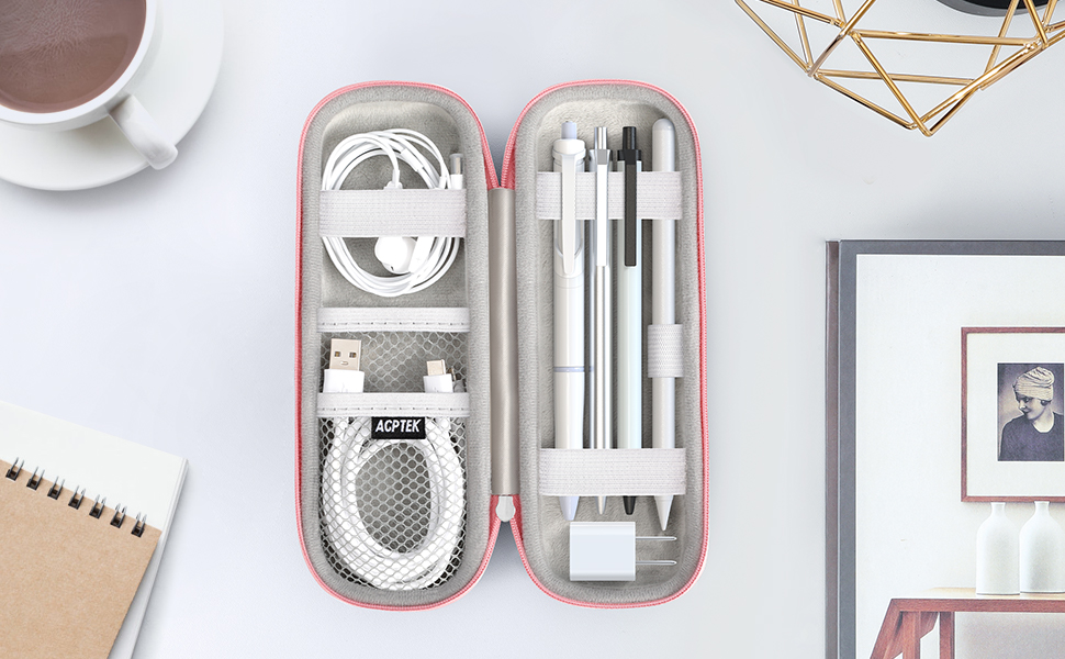 Чохол для Apple Pencil та інших стилусів, преміум-якість, шкіра, з кишенькою для кабелю USB, рожевий