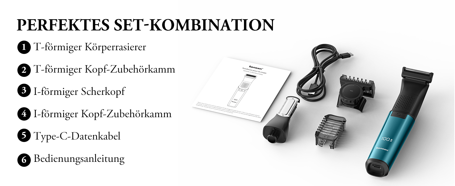 Триммер для тіла Kensen 2-в-1 для чоловіків: для особистої гігієни, тіла, обличчя. З насадкою, для сухого та вологого гоління, USB-C, зелений