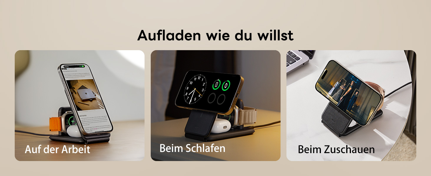 Зарядний станція 3-в-1 ESR для Apple Watch та iPhone з MagSafe, чорна (15W)