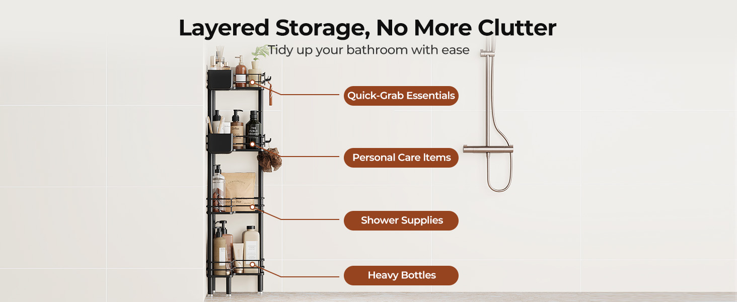 Набір з 4 кутових полиць для душу Orimade, нержавіюча сталь, чорний