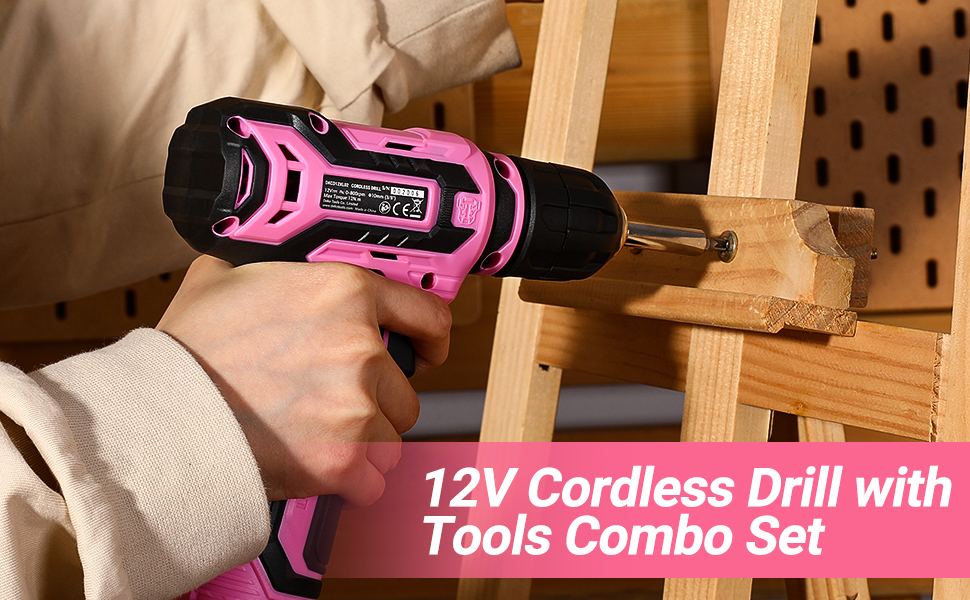 Набір інструментів DEKO 133-елементи: рожевий набір для ремонту та домашнього майстерування з акумуляторним дрилем-шуруповертом 12V