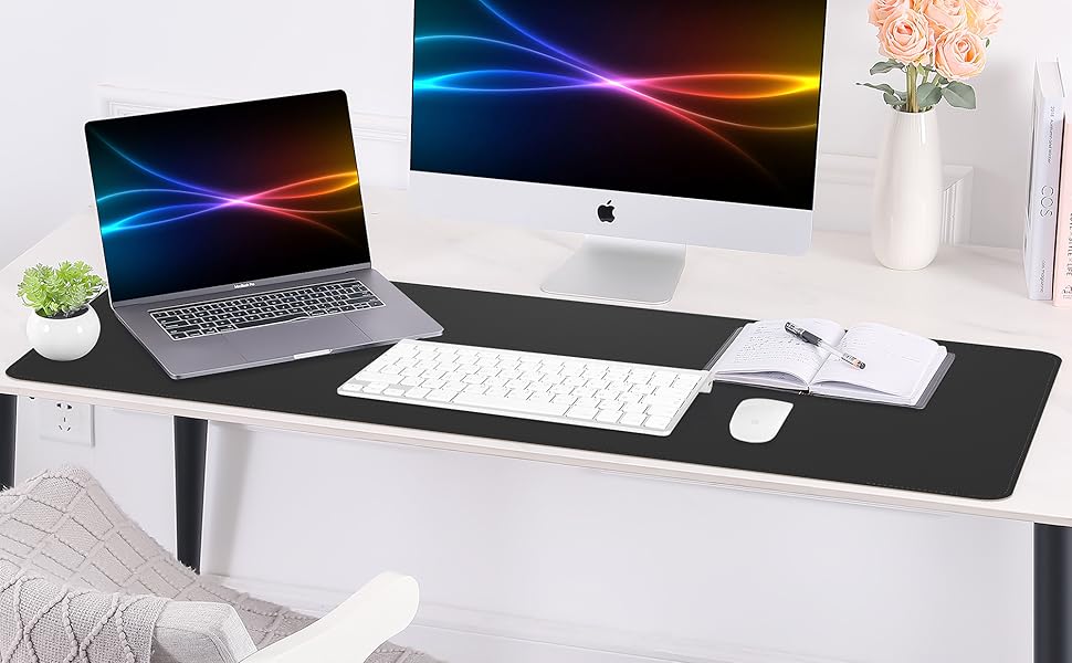 Підкладка на стіл для миші та ноутбука зі шкіри, бежева 90x43 см - захист столу для офісу та дому