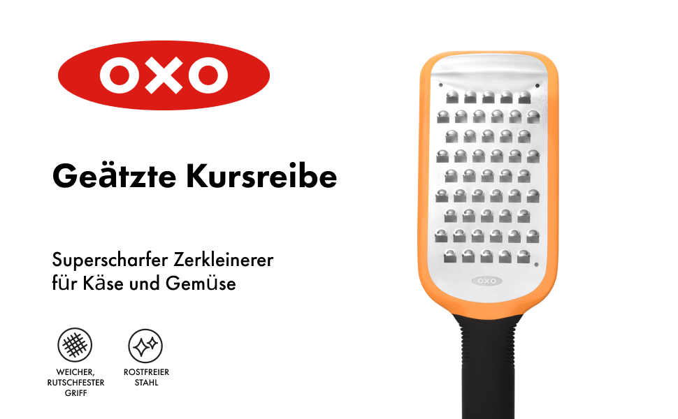 Ручна тертка OXO Good Grips з нержавіючої сталі з етимованою поверхнею, груба
