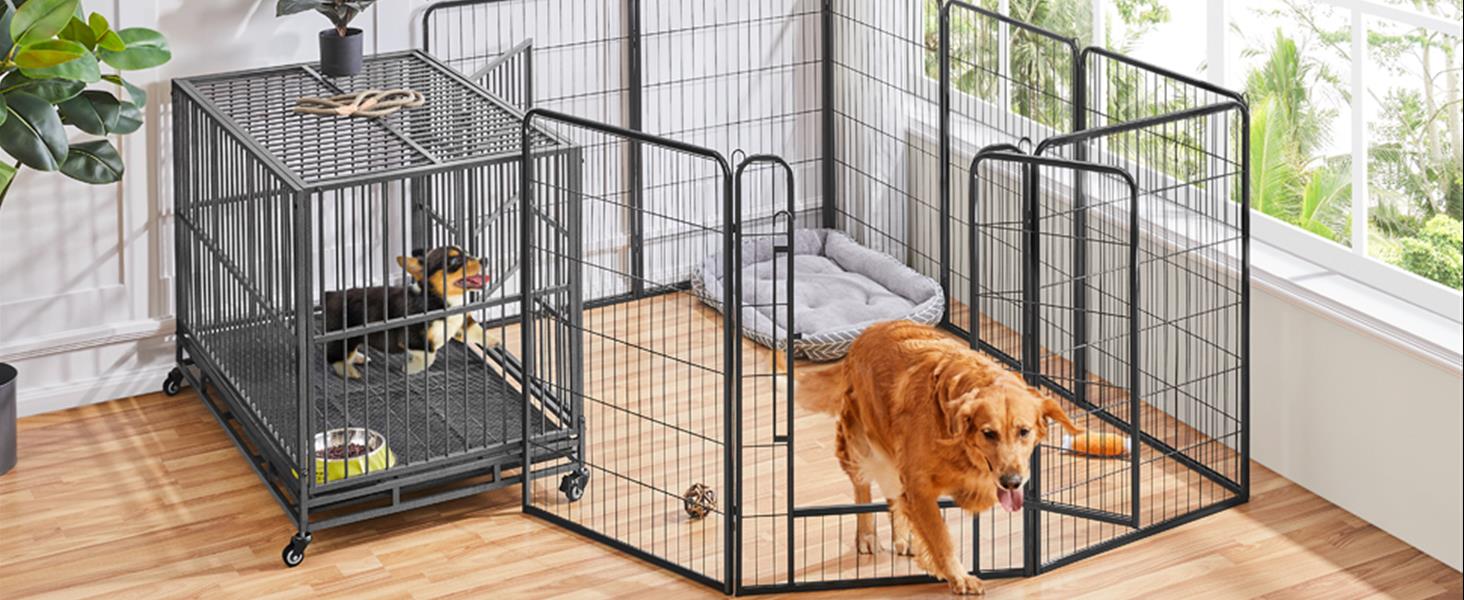 Клітка для цуценят Yaheetech 8-секційна, вольєр для собак з замком, переносна клітка з сумкою та ременями, ідеально підходить для собак у квартирі та на вулиці, проста збірка (100 см заввишки, 16 шт.)