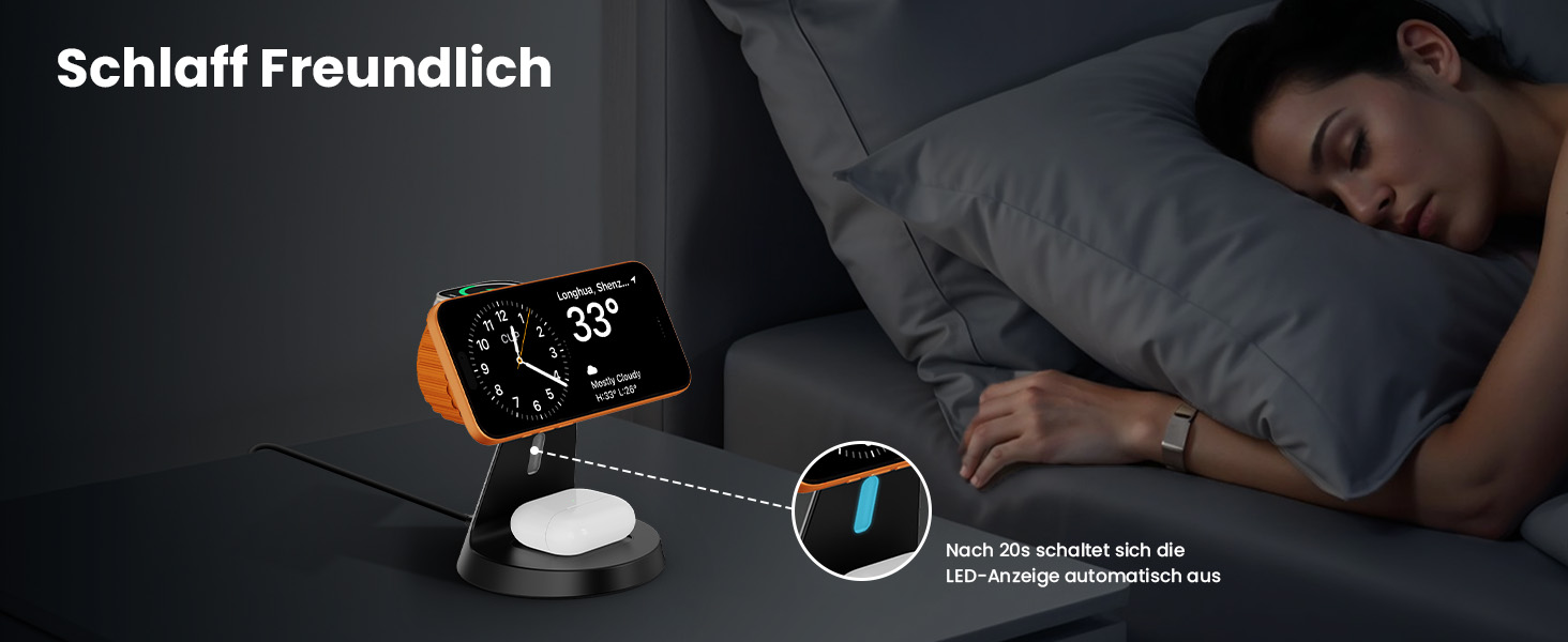 Зарядна станція JoyGeek 3-в-1 для Apple Watch, iPhone (MagSafe) та AirPods. Бездротовий зарядний пристрій для швидкої зарядки iPhone 12-15, iWatch Series 2-Ultra/SE, Airpods 2-4. Чорний.