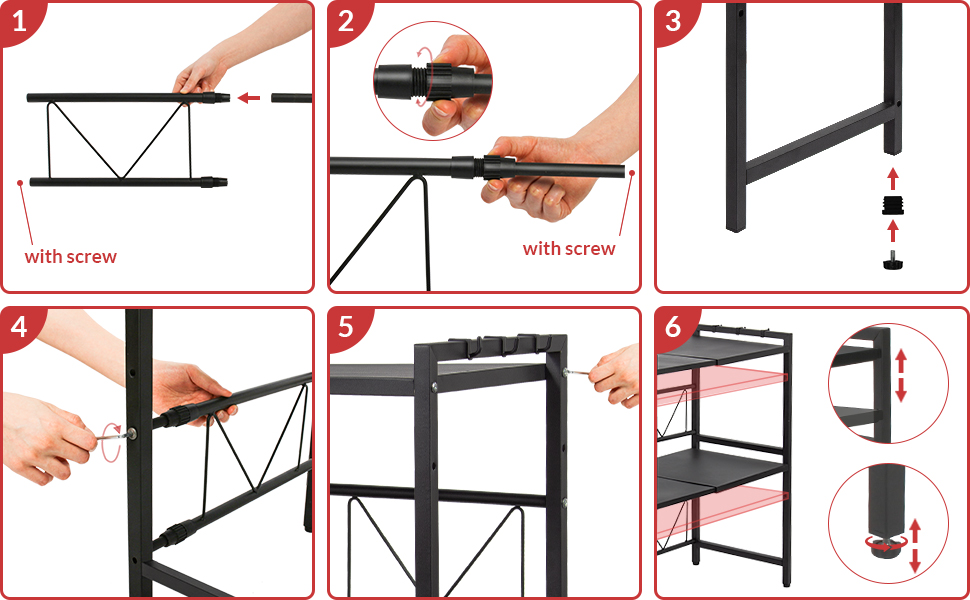 Підставка для мікрохвильової печі Todeco, 3-рівнева, регульована, з 6 гачками, чорна, до 25 кг, 36-60 x 36 x 44 см