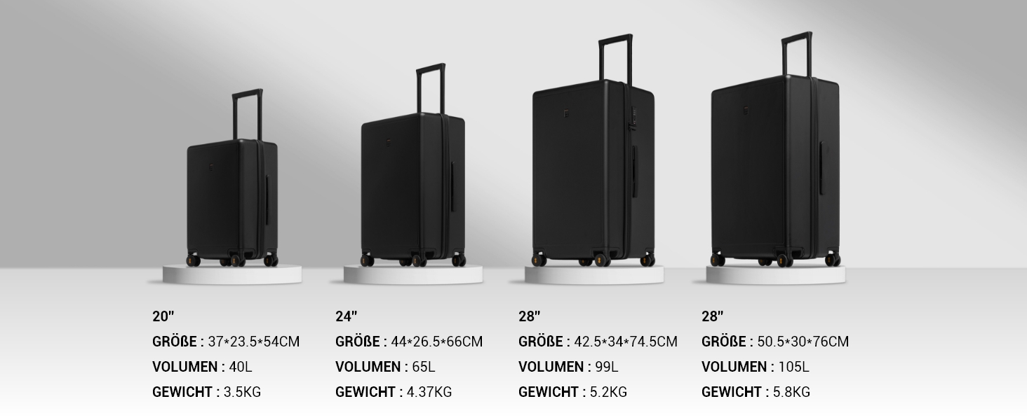Чемодан-тележка LEVEL8, валіза на коліщатках, валіза з жорстким корпусом, 4 колеса, ручна валіза Spinner, TSA, 100% полікарбонат, мікро-діамантова текстура, великий (66см, 65л, чорний) (A Schwarz, S (54x23.5x37см, 40л) з 6 шт.)