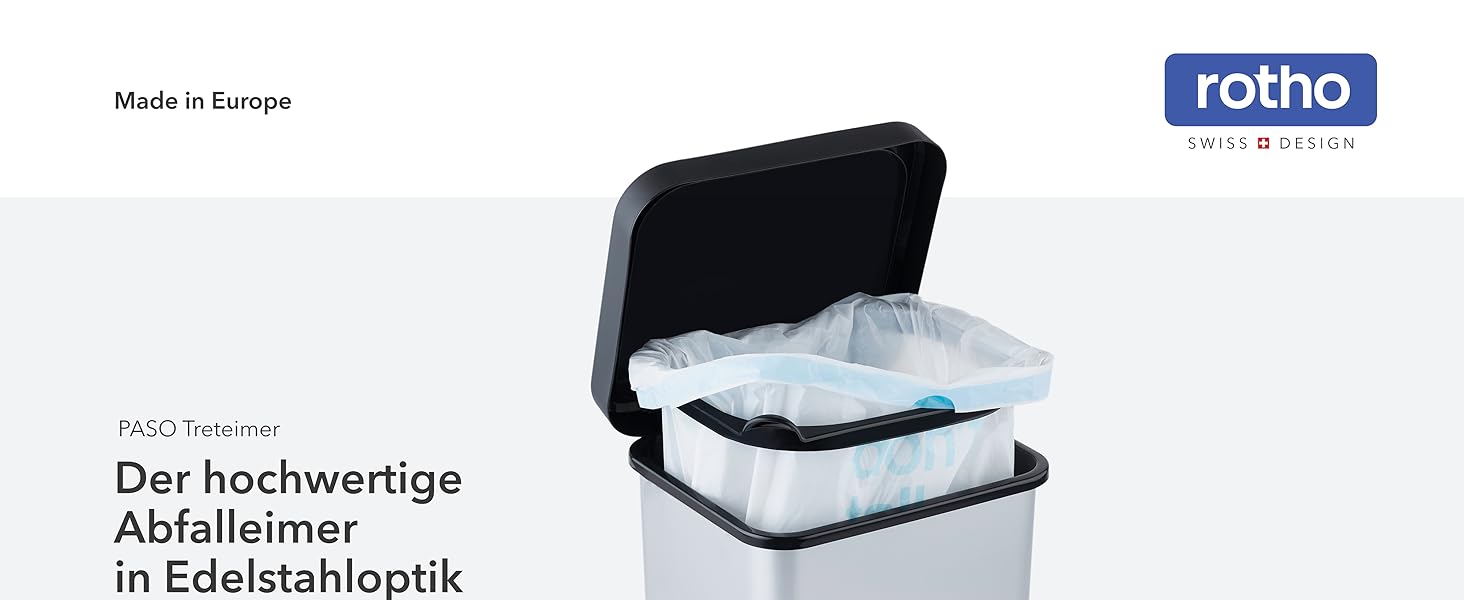Відро для сміття Rotho Paso 40л з педальним механізмом, сріблястого кольору, BPA-free, пластик (PP)