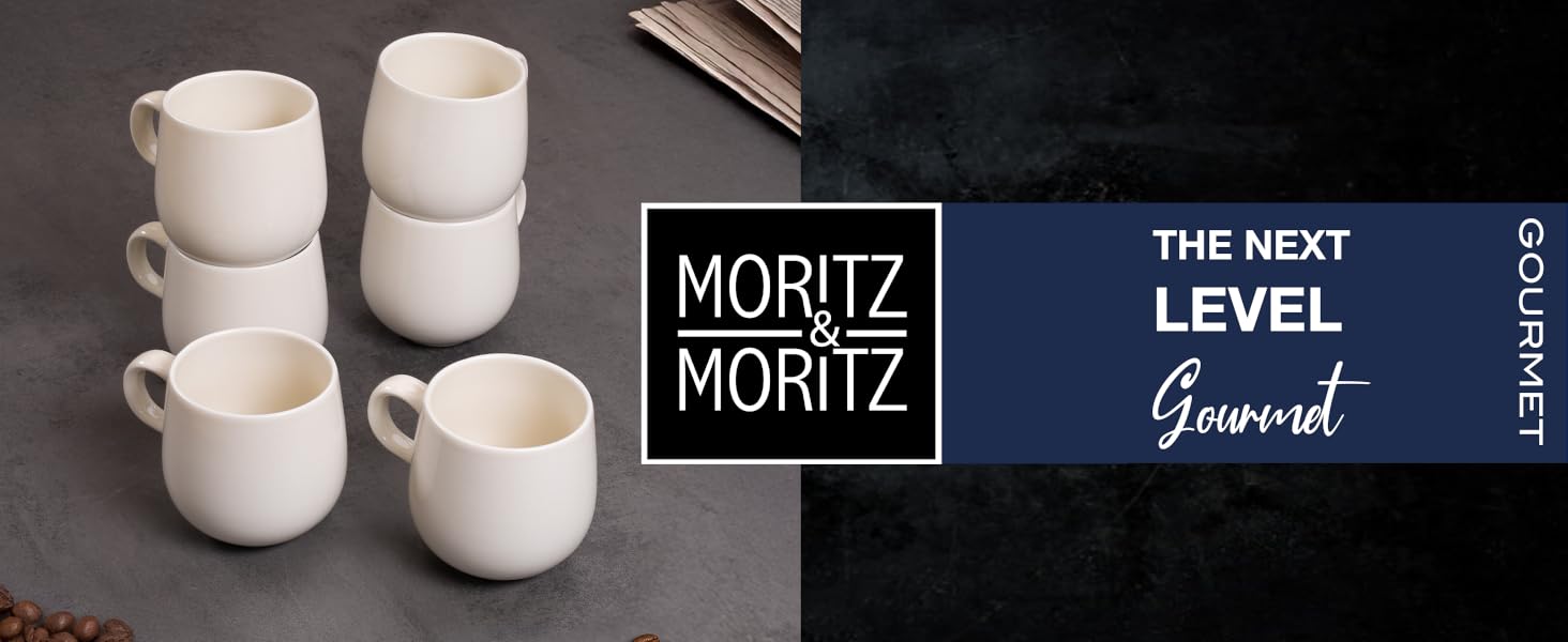 Набір кавових чашок Moritz & Moritz ALHAMBRA, 6 шт., кремовий колір, 380 мл, порцеляна. Стильний дизайн з ручкою, для кави, чаю, капучино