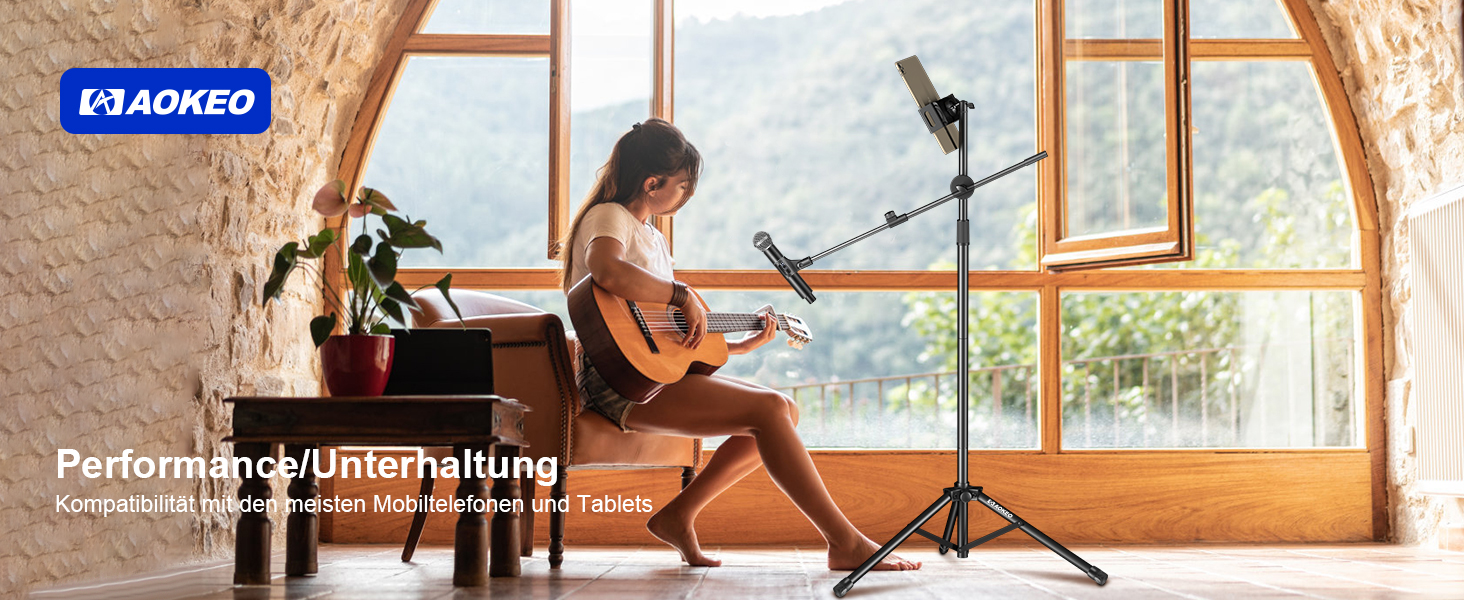 Підставка для мікрофона Aokeo з регульованою стійкою, чохол, тримач для планшету, для співу та запису голосу