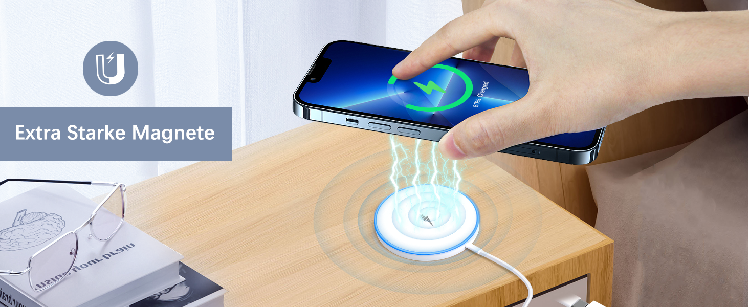 Бездротовий зарядний пристрій для iPhone, AirPods: LED-зарядка з двома портами (фіолетовий)