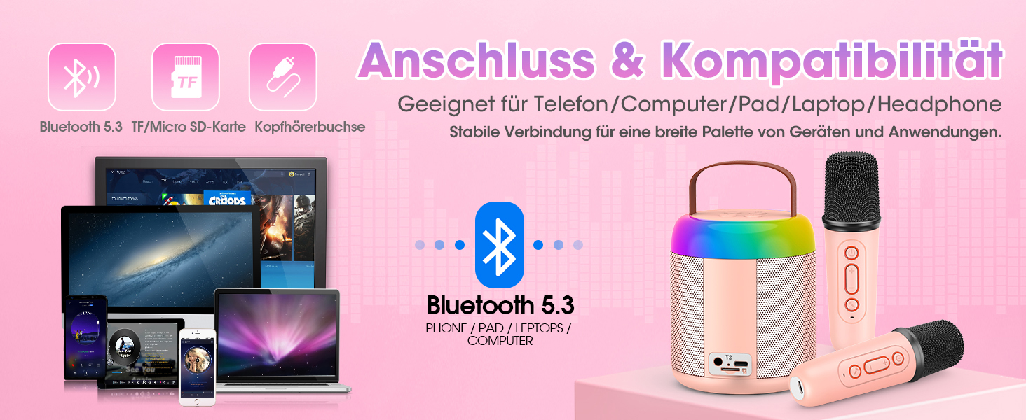 Караоке машина для дітей з 2 мікрофонами, рожева. Іграшка для дівчаток 3-12 років. Чудовий подарунок на день народження!