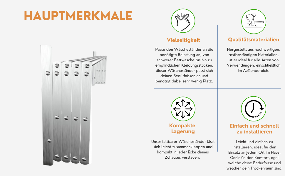 Настінна сушарка для білизни з нержавіючої сталі, висувна, 100 см, вантажопідйомність 25 кг