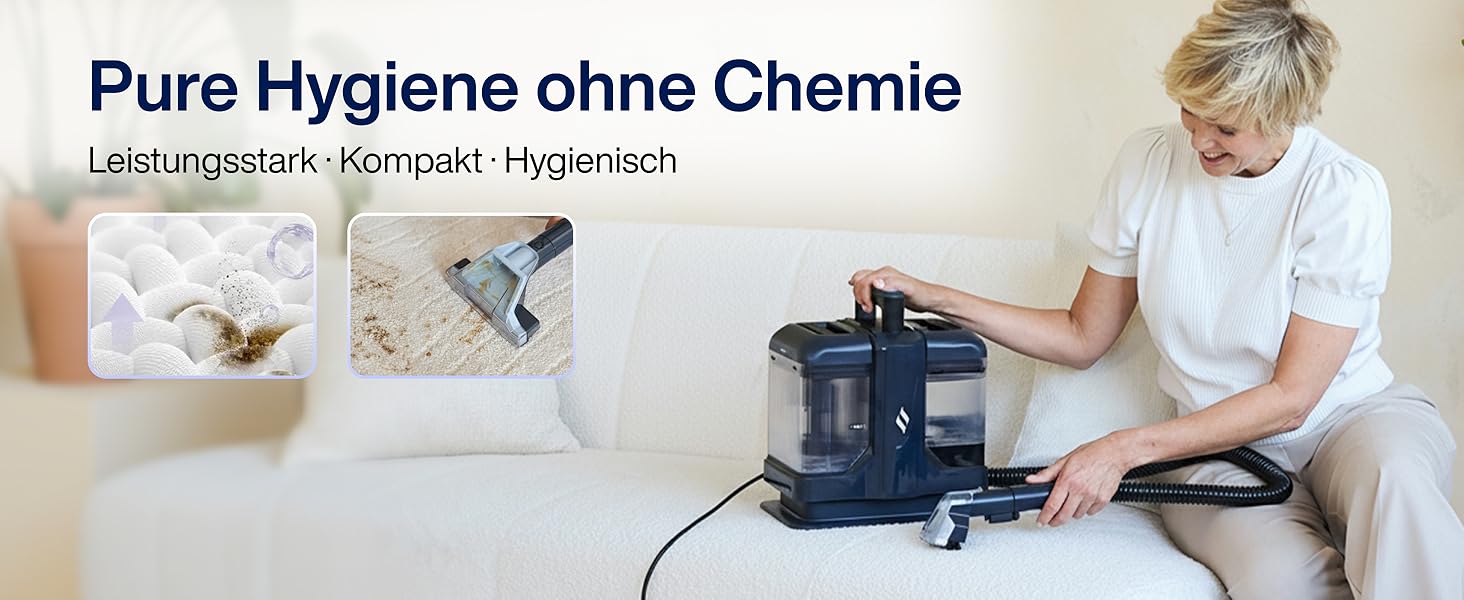 Samako Teppichreiniger Polsterreiniger: компактний ручний пристрій для чищення килимів та м'яких меблів, 400W, 2 великі резервуари для води, підходить для всіх типів тканини