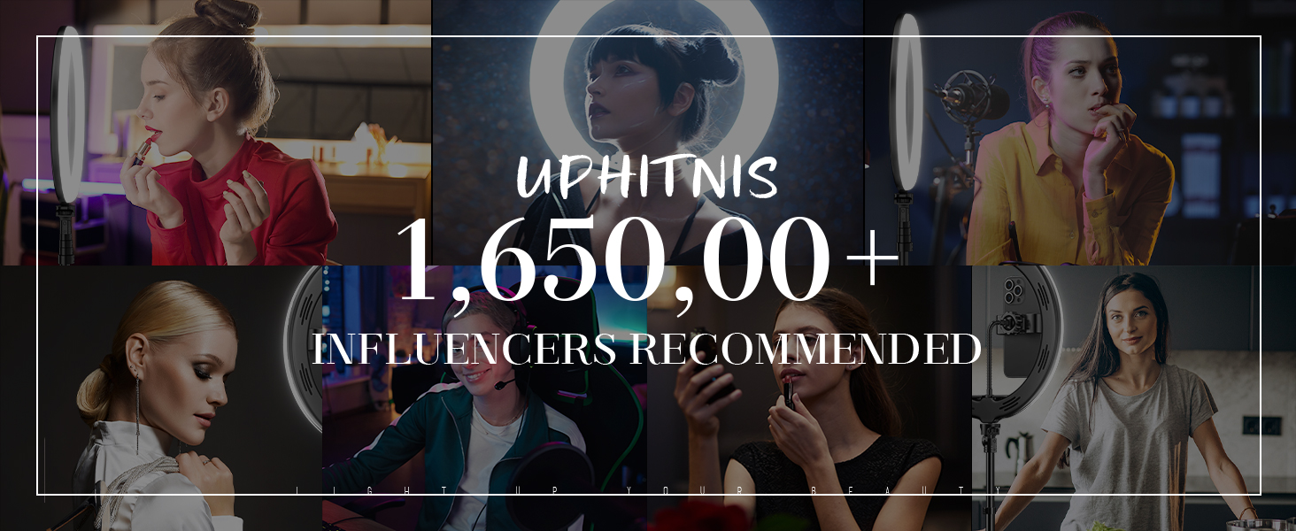 Кільцеве світло UPhitnis 10 дюймів зі штативом, 165 см, 3 кольори, 10 рівнів яскравості для макіяжу, стрімінгу, YouTube, TikTok, Vlog та фотографії