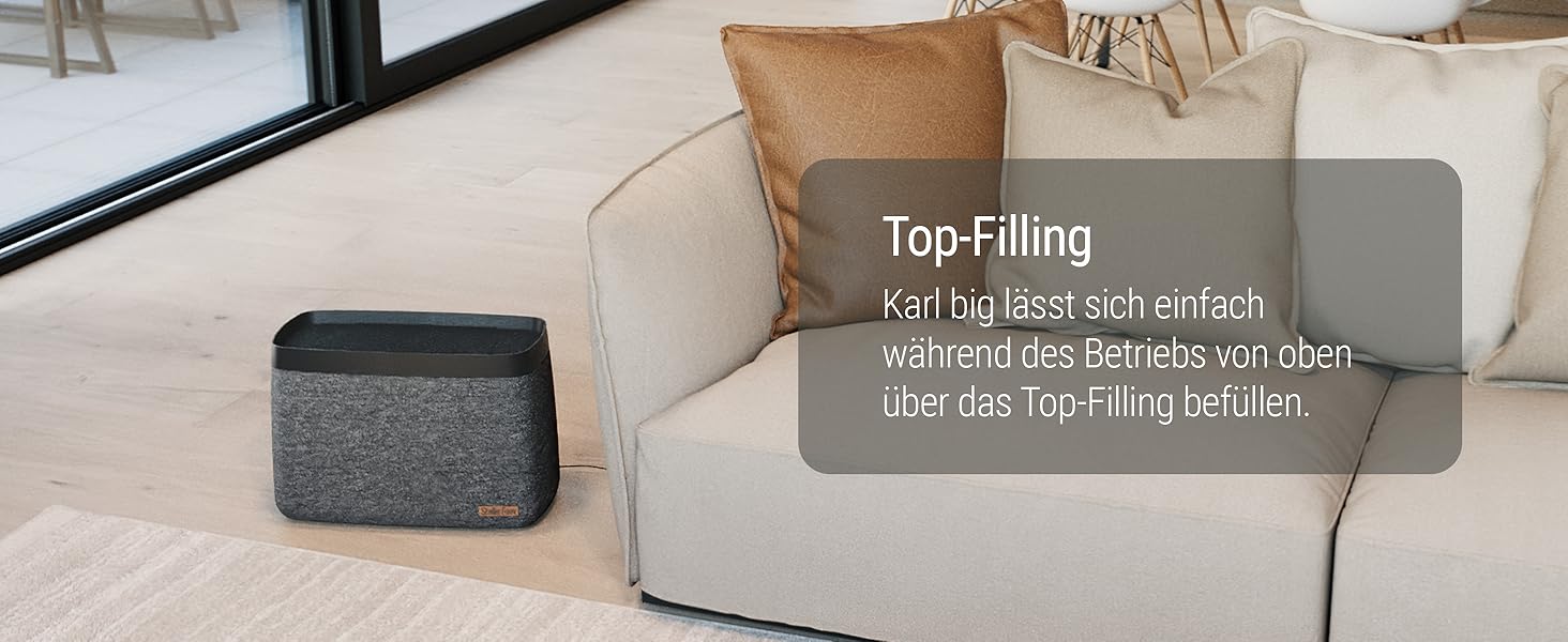 Зволожувач повітря Stadler Form Karl big - тихий, потужний, для приміщень до 100 м², з керуванням через додаток, чорний