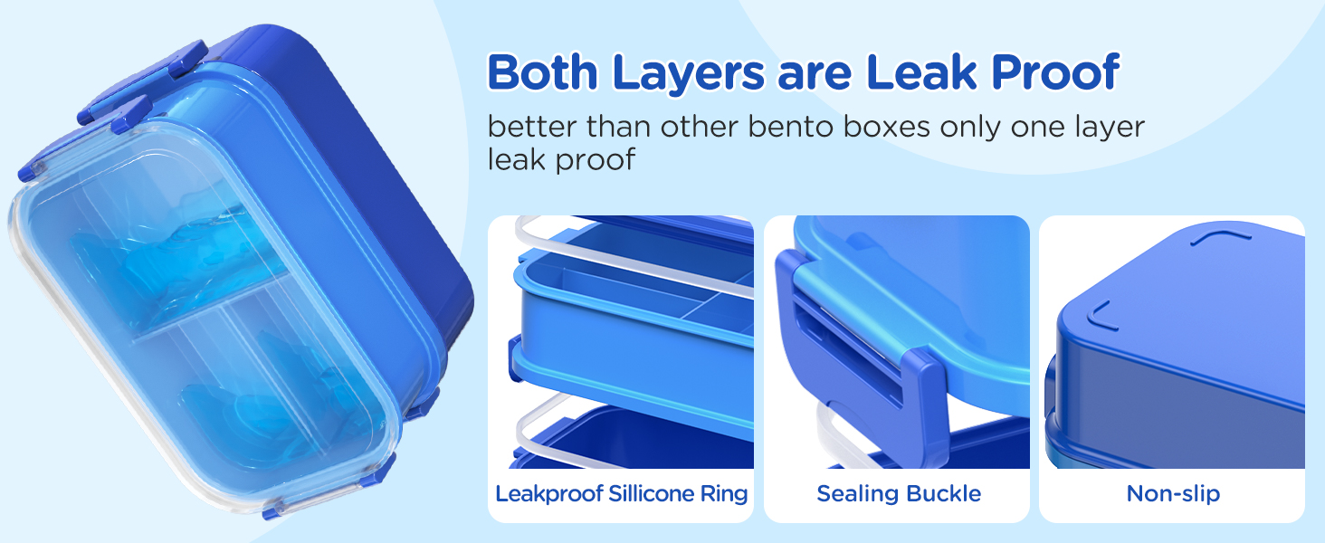 Ланчбокс WayEee 2130 мл, великий об'єм, витікoзахисний, BPA Free, для дорослих (блакитний)