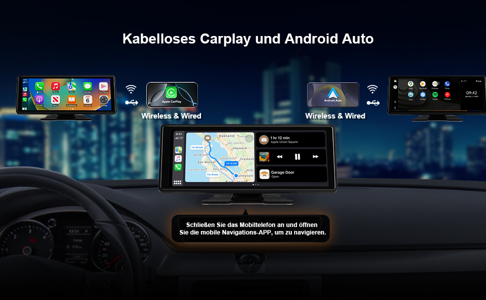 Автомобільний дисплей 10.26'' IPS, бездротовий CarPlay та Android Auto, сенсорний екран 1080P, портативний, підтримка Google і Siri Assistant, модель S5