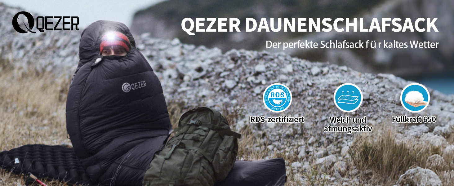 Сплячий мішок для дорослих та дітей, зимовий легкий, 8°C ~ -30°C для кемпінгу та альпінізму, 650 FP гусячий пух (Чорний, 700g пуху)