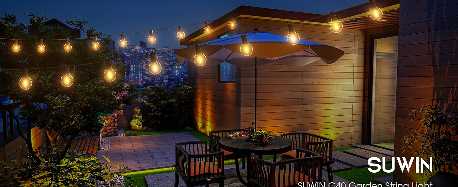 Ланцюжок гірлянд з лампочками 30м, 50+2 LED, IP45, тепле світло для саду, тераси, святкування