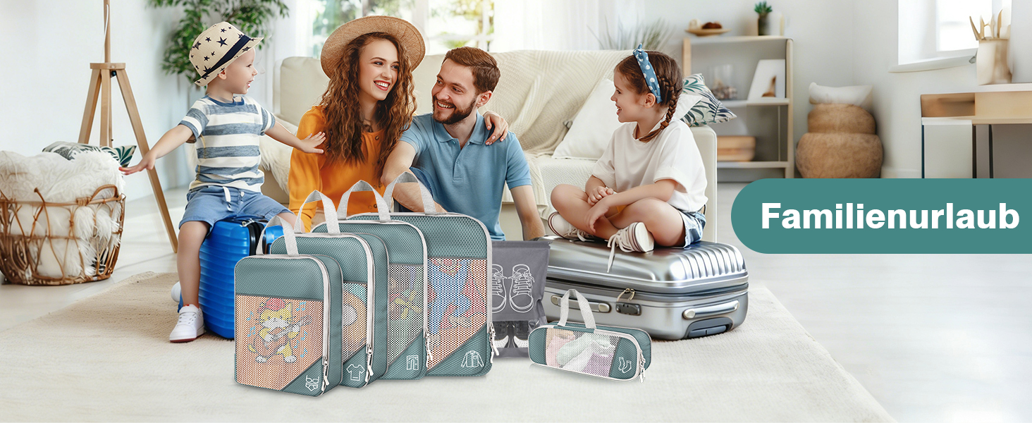 Органайзер для валізи, 9 шт. Комплект компресійних пакувальних кубів з чохлом для взуття, водонепроникні та дихаючі, сірі