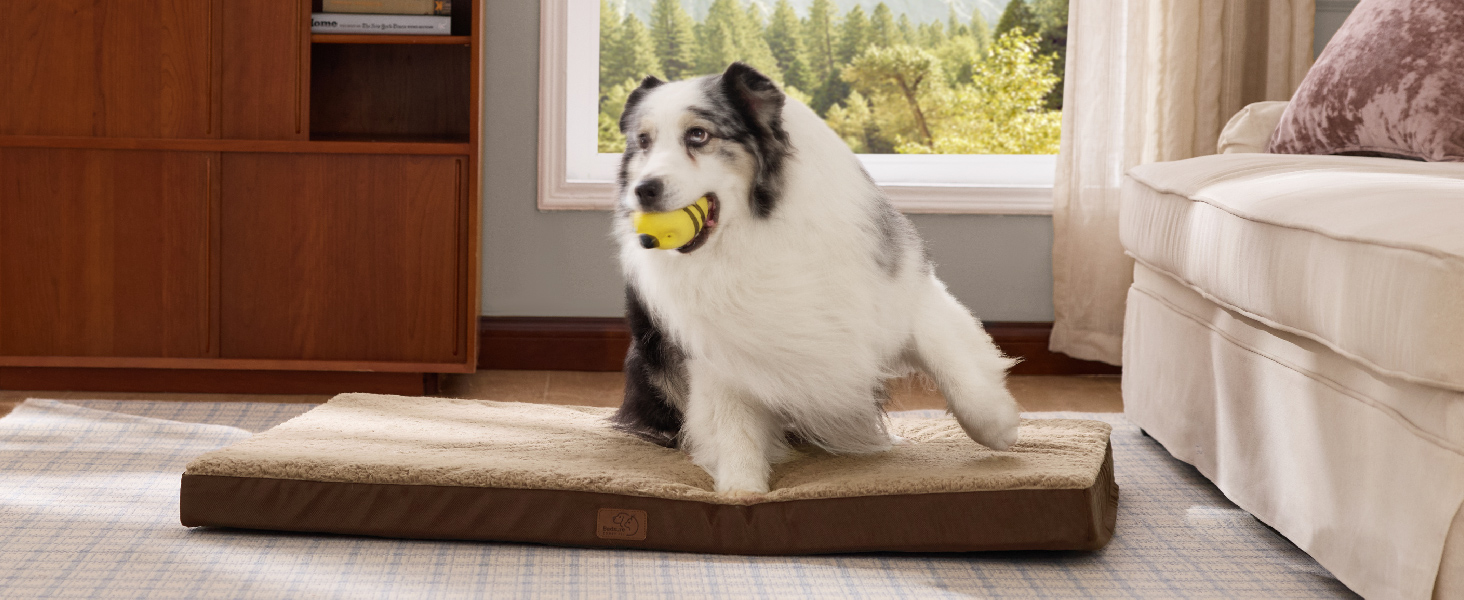 Ортопедичне ліжко для собак BEDSURE - великі породи, 112x81x8 см, м'яке, миється, сірого кольору