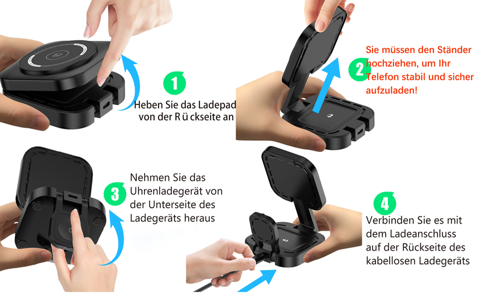 3-в-1 індукційна зарядна станція для Apple: iPhone, Apple Watch, AirPods (з адаптером), чорний