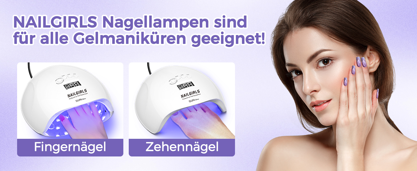 LED UV лампа для нігтів NAILGIRLS 150W з таймером, автосенсором та LCD дисплеєм. Підходить для гель-лаку, пальців та нігтів. Знімний магнітний майданчик.