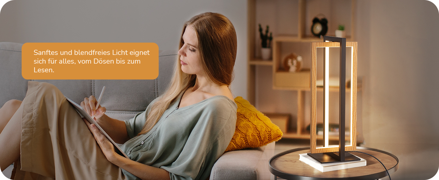 LED настільна лампа EDISHINE з дерева, торкання, димування, пам'ять, 3 кольори, 350 люмен, для вітальні, офісу, подарунок, сучасний стиль