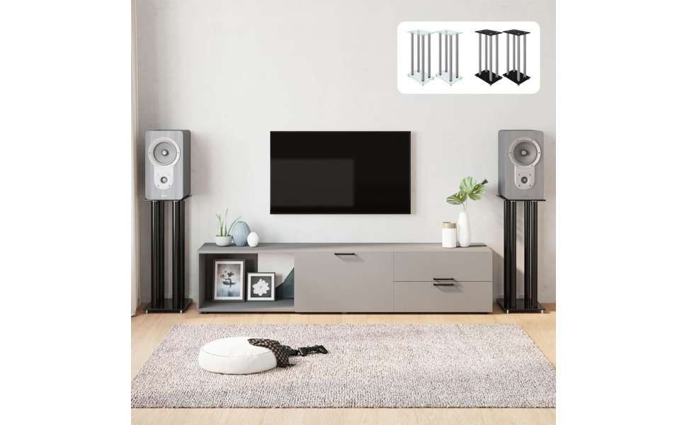 Підставка для колонок vidaXL, 2 шт., чорна, з антиковзкими ніжками, з міцного скла