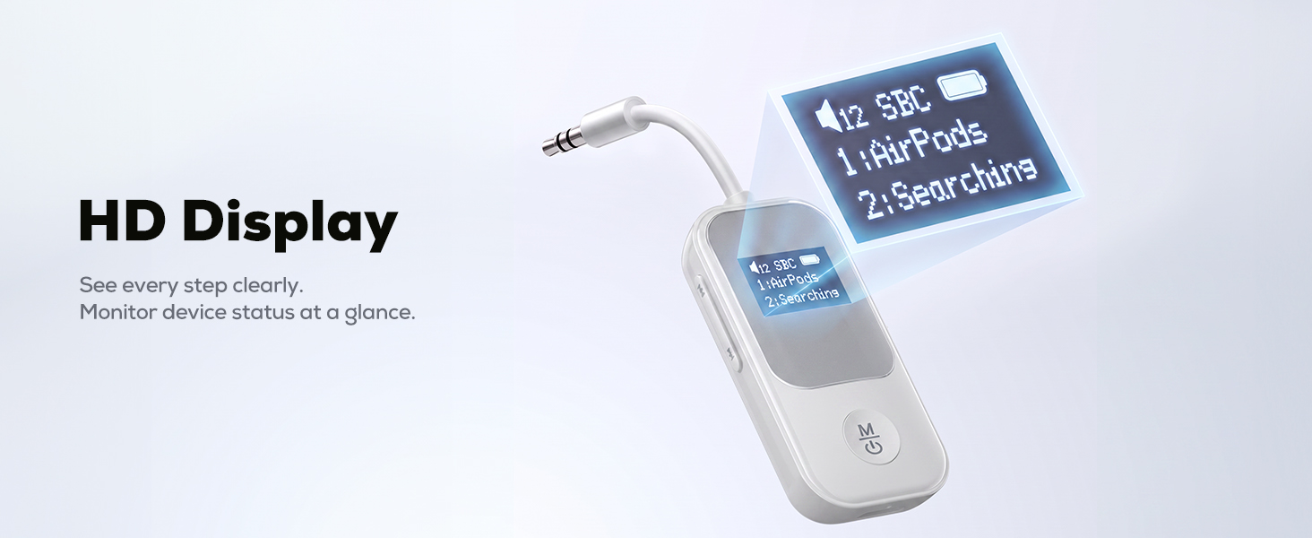 Bluetooth-адаптер Nulaxy BR08 (Трансмітер та Ресивер) з дисплеєм для навушників та AirPods, червоний