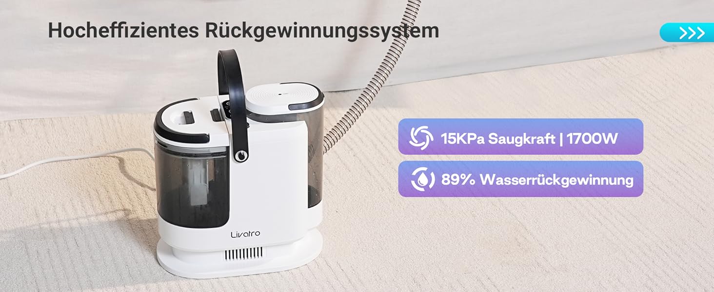 Апарат для чищення м'яких меблів та килимів: волого-пилосос 15 kPa, бак 1.6 л, компактний пароочисник, самоочищення, для дому та авто