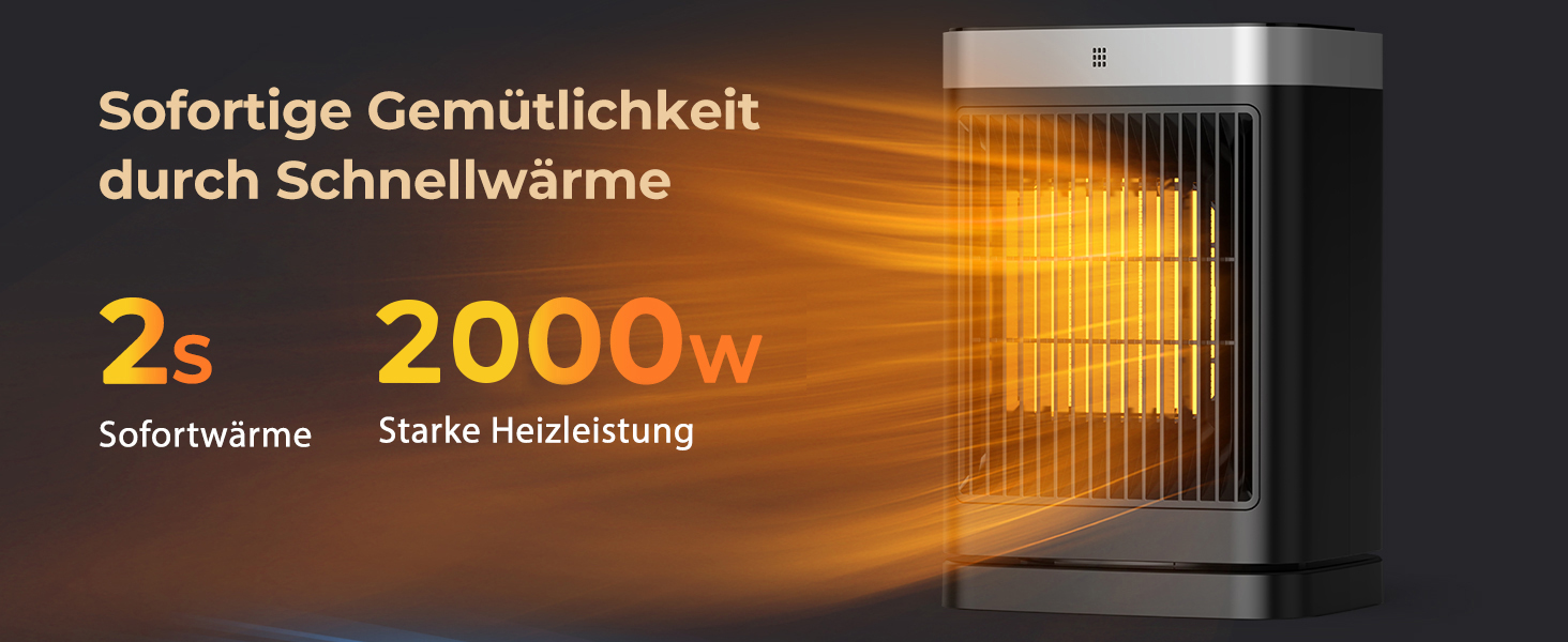 Електричний обігрівач PTC керамічний 2000W з термостатом, 75° обертання, 3 режими, таймер, захист від перегріву та перекидання