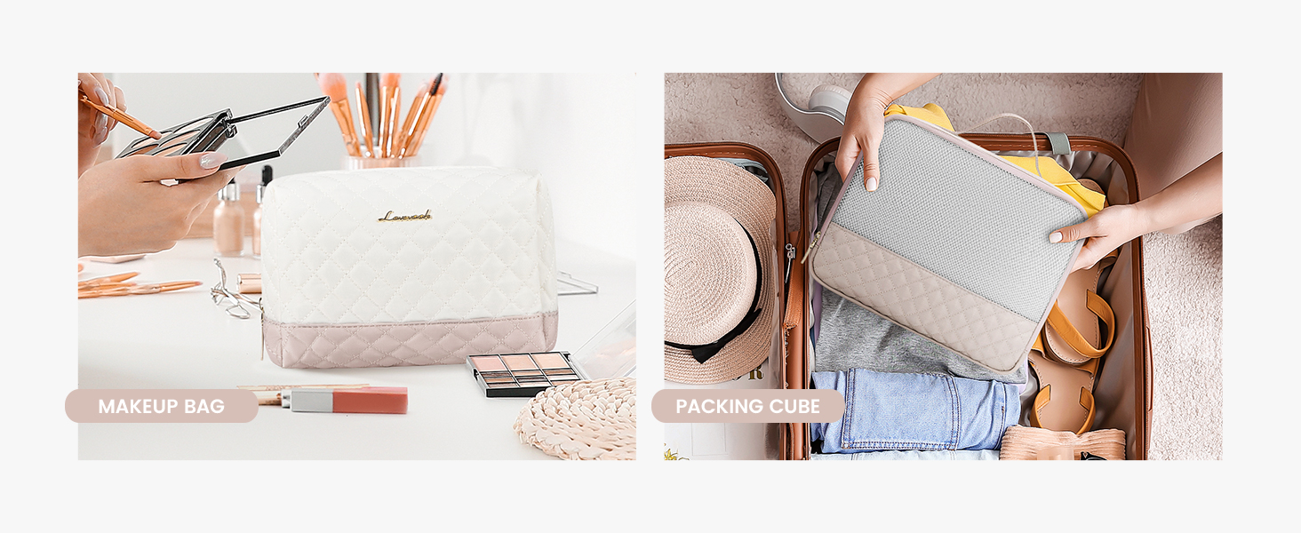 Спортивна сумка LOVEVOOK для жінок, велика ручна поклажа, дорожня сумка-дуffel, містка для подорожей, сімейна, для фітнесу, басейну, лікарні, догляду за дитиною (2 шт., бежевий, рожевий)