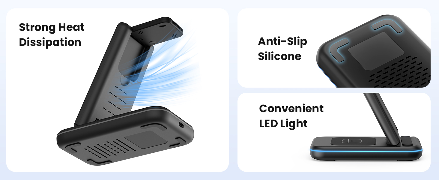 Бездротовий зарядний пристрій JoyGeek 3 в 1 для iPhone, Apple Watch, AirPods (Чорний)