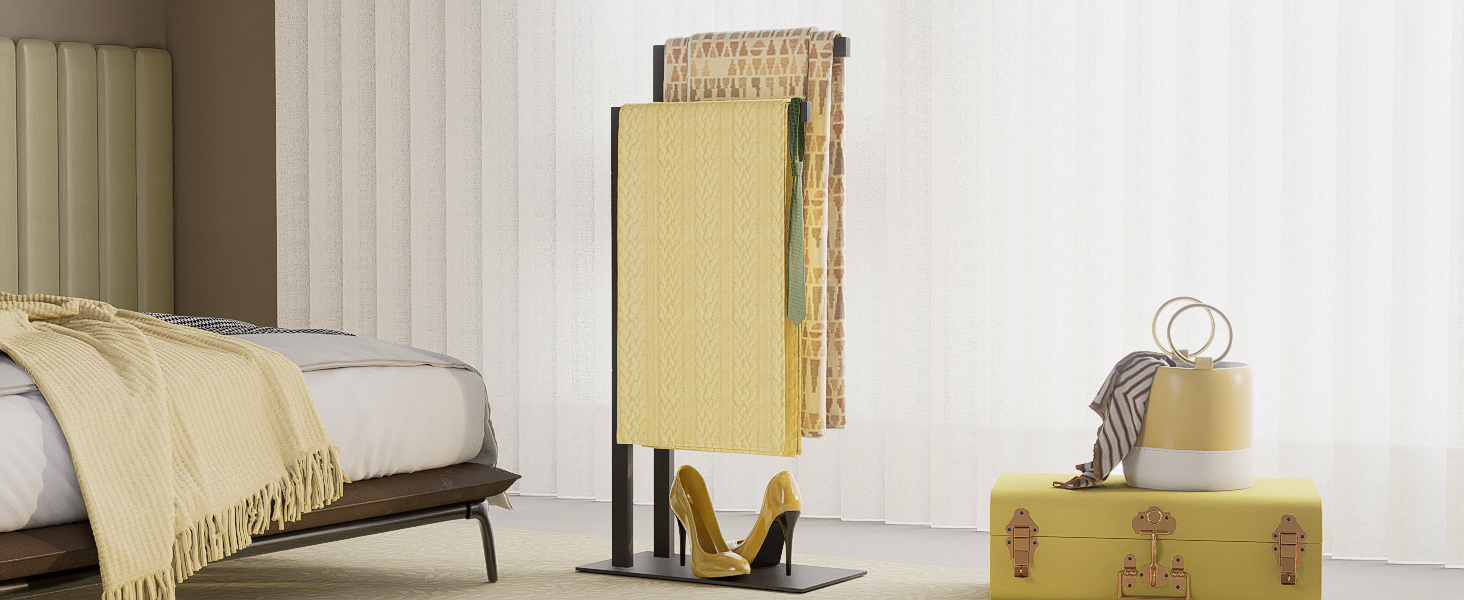Підставка для рушників Yawinhe freestanding, підлоговий тримач для рушників та одягу з нержавіючої сталі, 2 стійки, чорний, 40x20x80см, SMJ003B