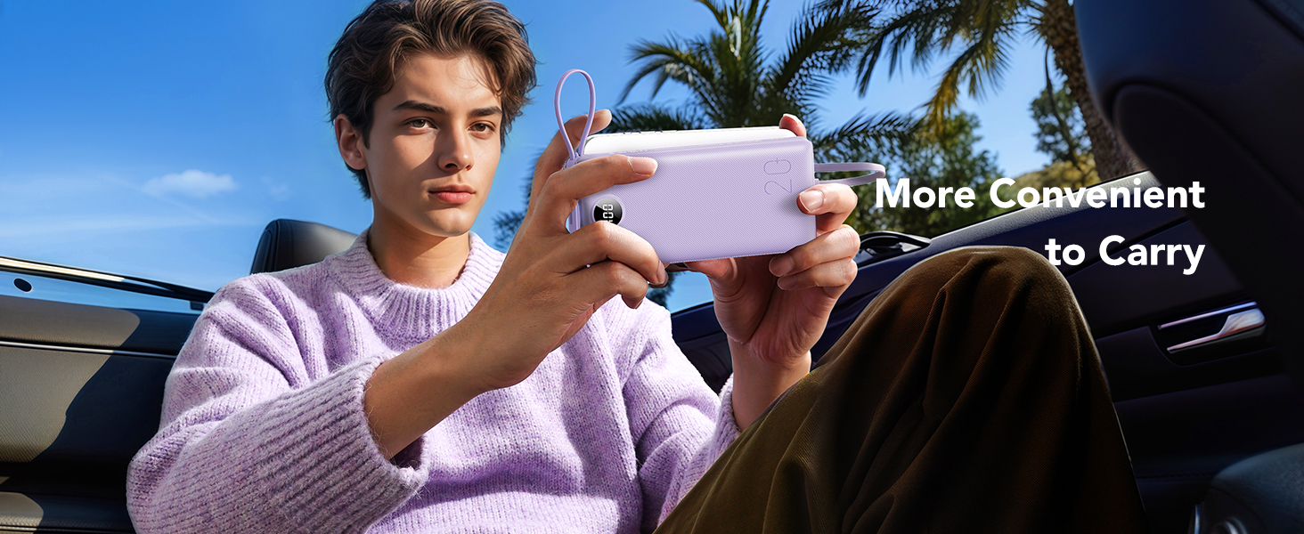 Power Bank VRURC 20000mAh з LED дисплеєм, 22,5W швидка зарядка USB-C, білий/фіолетовий