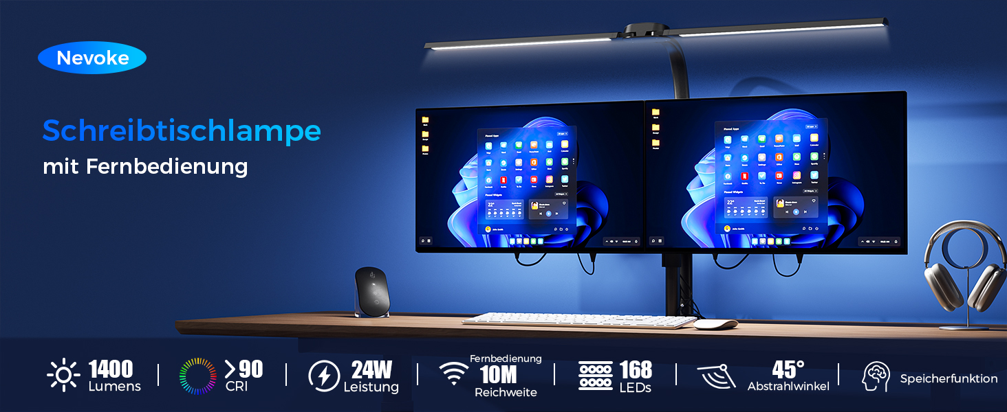 Світлодіодна настільна лампа з димером LED 1400LM 24W, подвійний гнучкий винос, чорна. З пультом ДУ, USB зарядка