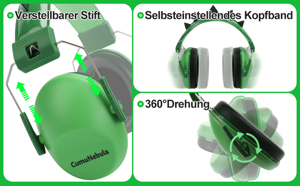 Навушники для захисту від шуму для дітей - пасивні навушники-капсули, SNR 28dB, для школи, аутизму, сну, навчання, гри на барабанах (зелені)