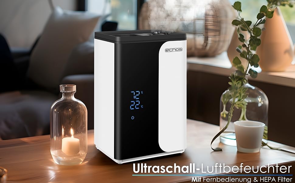 Ультразвуковий зволожувач повітря 5 л з Wi-Fi, керуванням через додаток Smart Life, пульт дистанційного керування, функція очищення повітря, вбудований гігрометр, LED-дисплей, таймер 12h, нічний режим, функція теплого/холодного пару, HEPA-фільтр