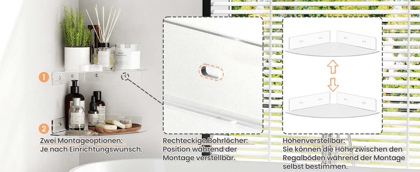 Настінні полиці Upsimples 4 шт. Білі, без свердління, 38 x 10 см, 2 способи кріплення, для ванної, спальні та кухні