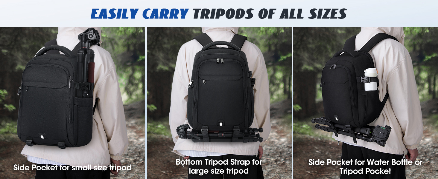 Рюкзак для фотокамери RAINSMORE з відділенням для ноутбука 14 дюймів, чорний, з дощовиком. Підходить для Canon, Nikon, Sony (DSLR, SLR)