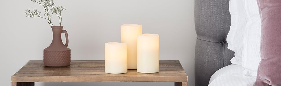 Набір з 9 LED свічок із справжнього воску Lights4fun, з таймером, імітацією мерехтіння, електричних, на батарейках, для декору вітальні, класичні стовпчикові, енергоклас A++