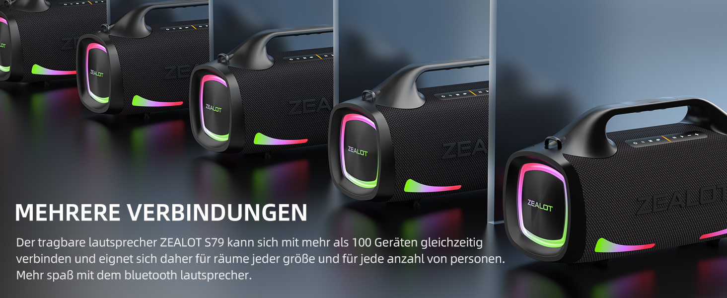 ZEALOT Bluetooth колонка 100W, XBass, Bluetooth 5.2, USB-C, 24000mAh, IPX6 водонепроникна, для кемпінгу, пляжу, басейну, саду - Чорна