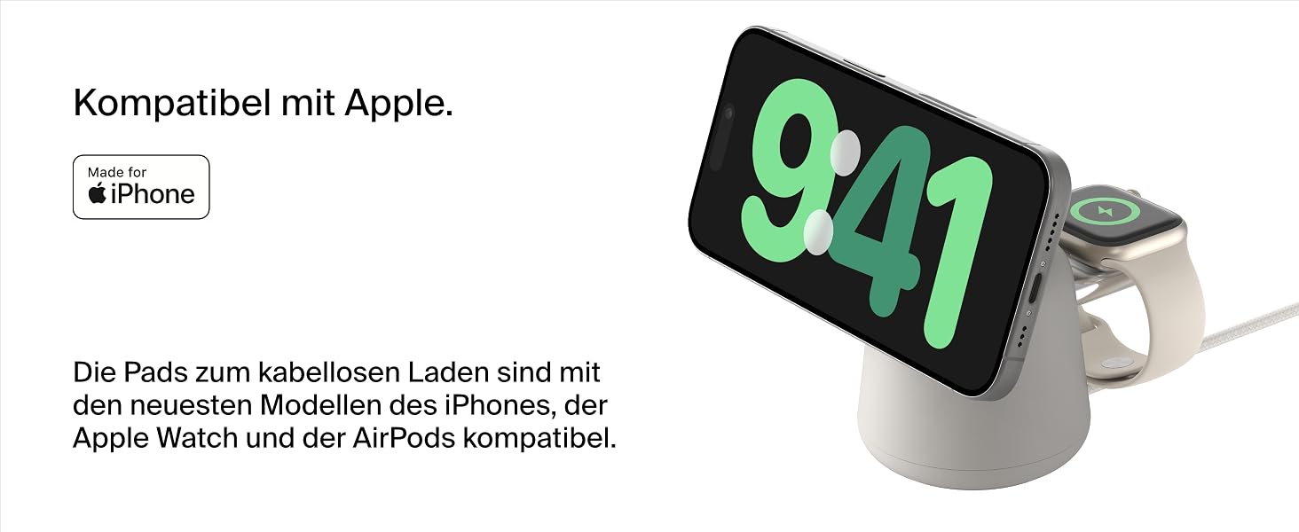 Беспроводная зарядная станция Belkin BoostCharge Pro 2-в-1 Qi2 15W MagSafe для iPhone, Apple Watch, AirPods (пісочний)