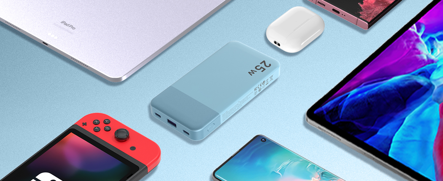 Power Bank NOBIS 10000mAh з цифровою індикацією, 25W, USB-C, блакитний
