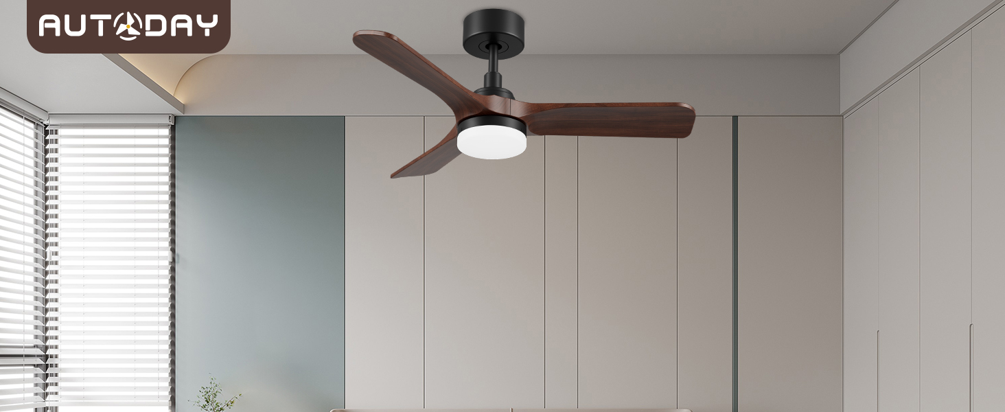 Дерев'яний стельовий вентилятор з підсвіткою, тихий DC-двигун, 90 см, для вулиці, 3 лопаті, диммування LED 24W, пульт з пам'яттю, 6 швидкостей, таймер, текстурована деревина