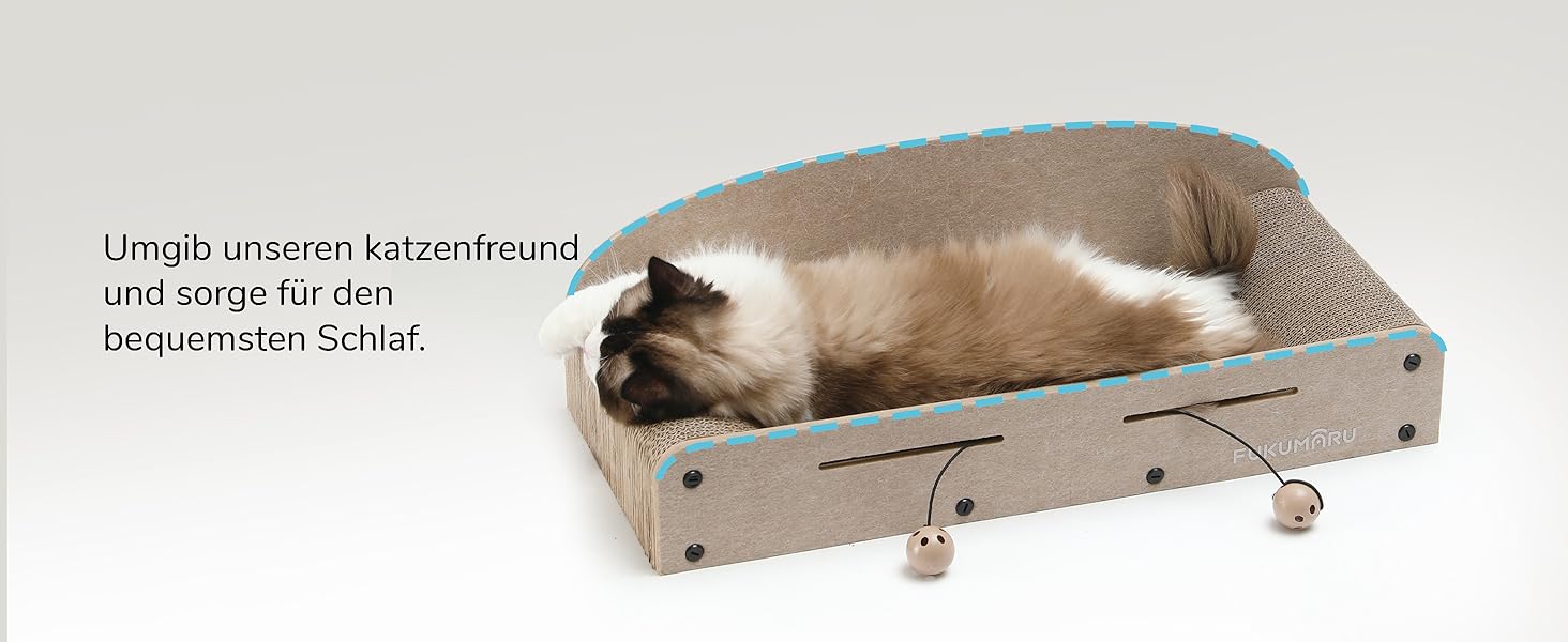Cat Scratch Board, 66CM Durable Scratch Cardboard and Felt, Large Lounger, 2 Reversible Cat Scratch Pads for Cats, Recyclable Cardboard Cat Bed with Bell Ball Toy, Caramel Color (Large Format Beige)